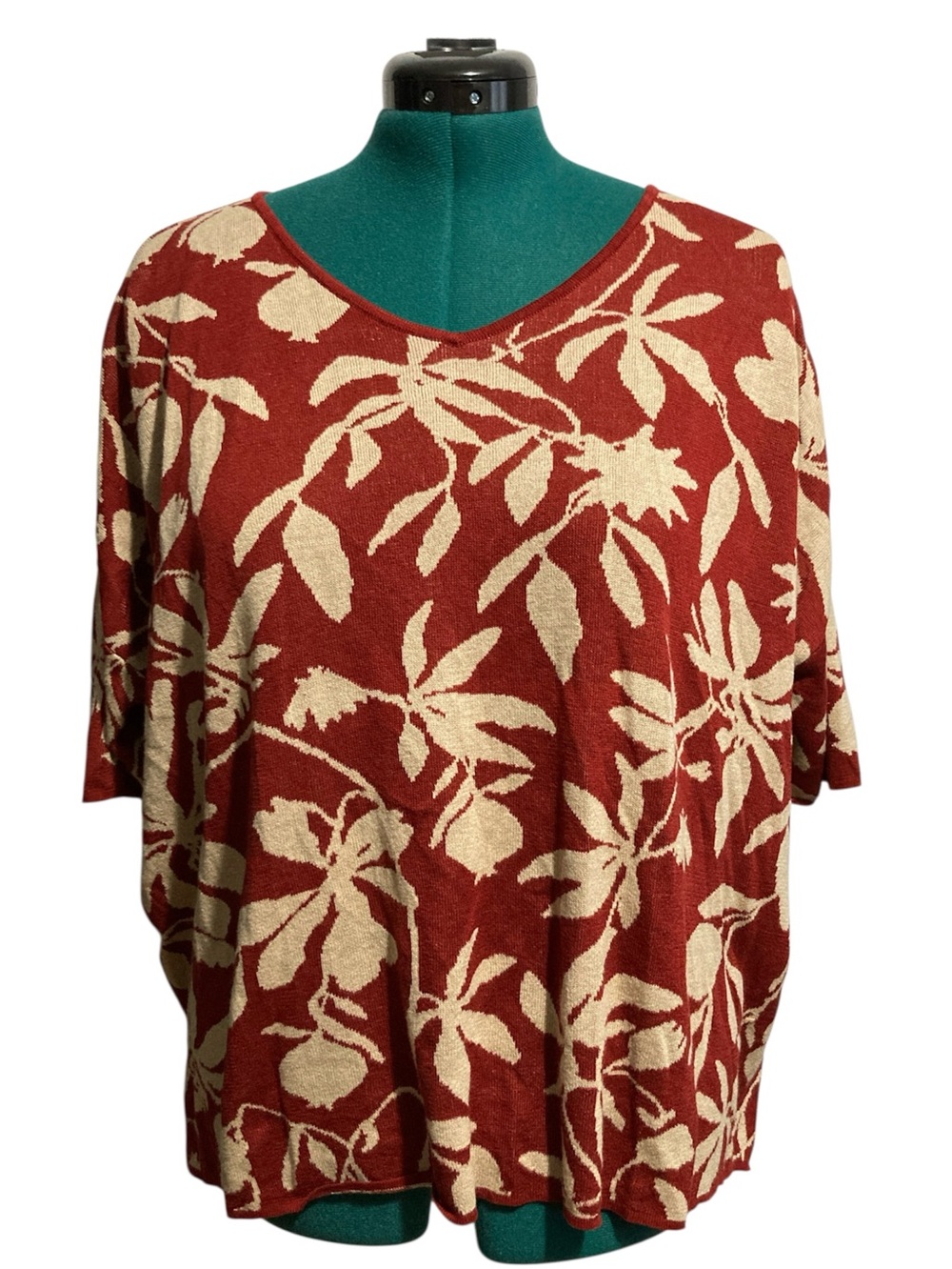 Peruvian Connection 100% Pima Cotton Floral Pullover Short Sleeve Sweater